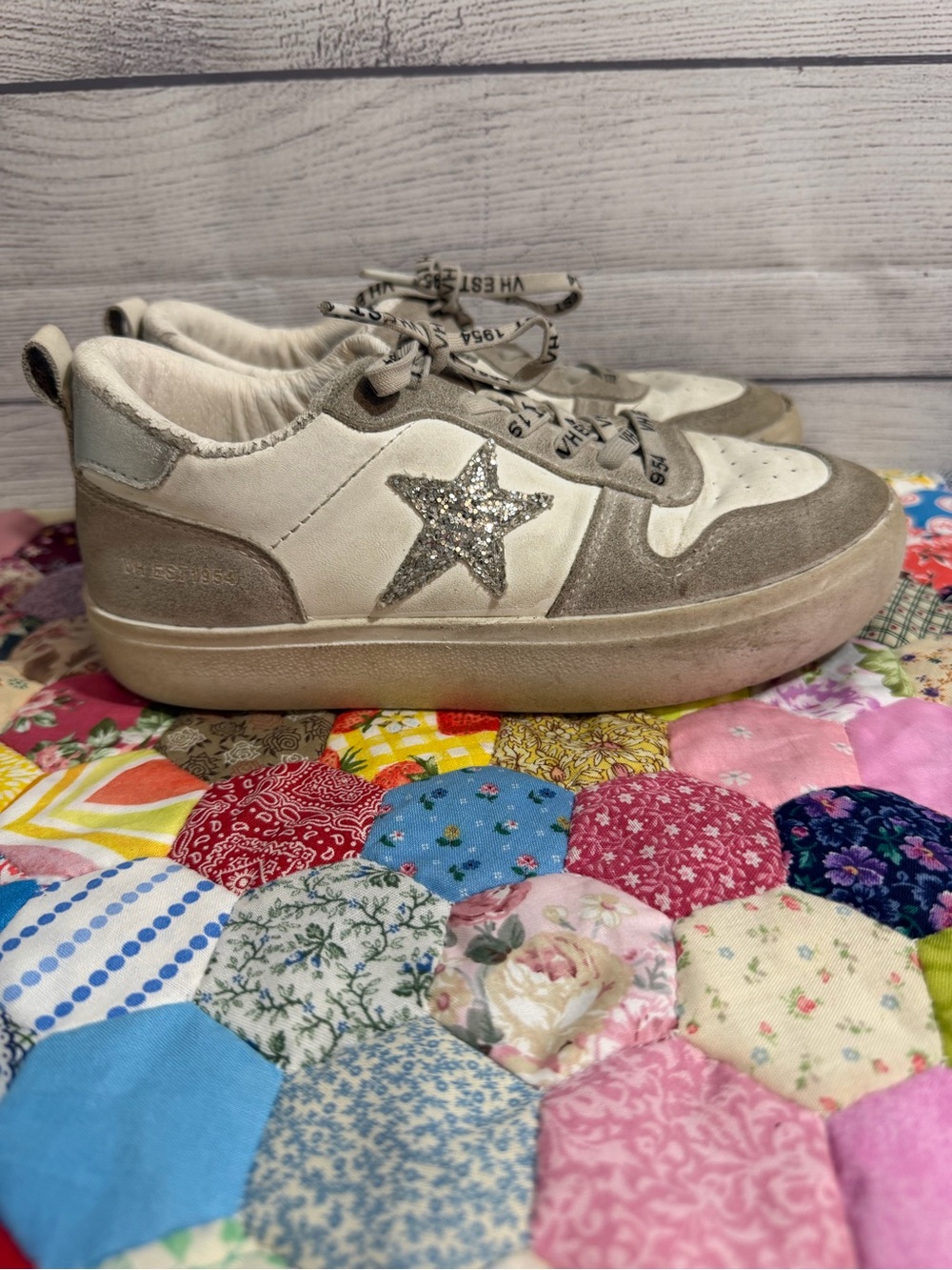 Vintage Havana Kids Cream & Taupe Glitter Star Sneakers
